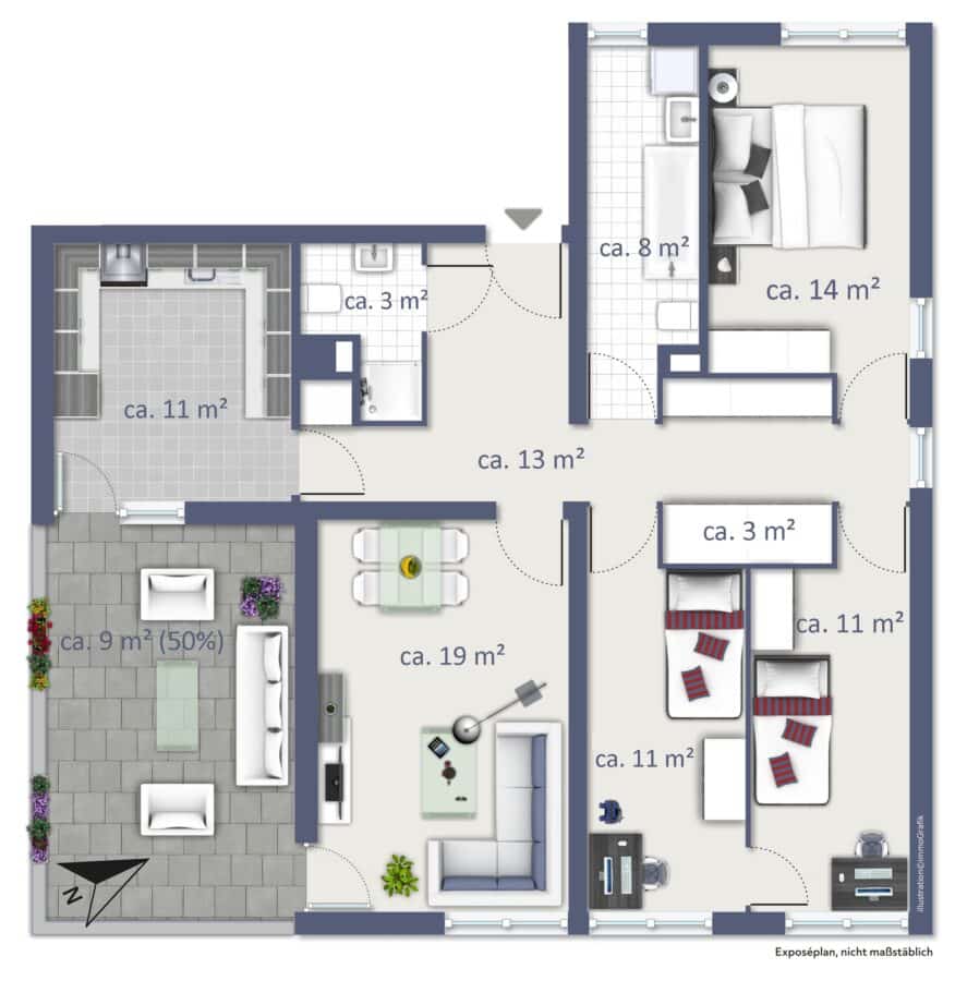 Exklusive 4-Zimmer-Dachgeschosswohnung mit Dachterrasse in der Parksiedlung Spruch - Wohnung 6 DG