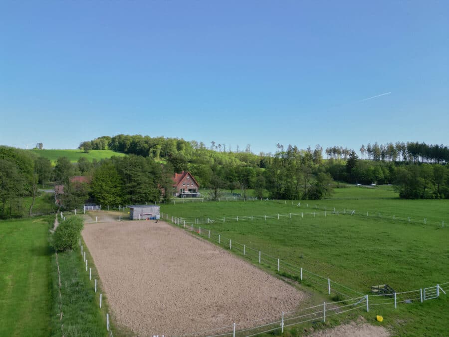 Natur, Ruhe und Pferdeglück – Exklusiver Pferdehof mit 2,1 ha in Brilon-Alme - Eindruck Reitplatz/Weidefläche